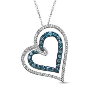 CT. T.W. Enhanced Blue and White Diamond Tilted Heart Pendant in