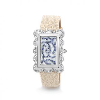 Swisstek Rectangular Case Diamond and Gemstone Wavy Design Mother of Pearl Dial