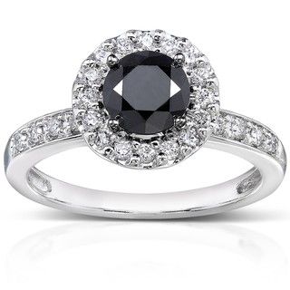 Annello 14k White Gold 1ct TDW Black and White Diamond Halo Ring (H I, I1 I2) Annello Diamond Rings
