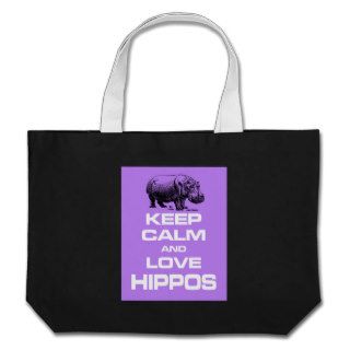 Keep Calm and Love Hippos Hippotamus Design Purple Canvas Bags