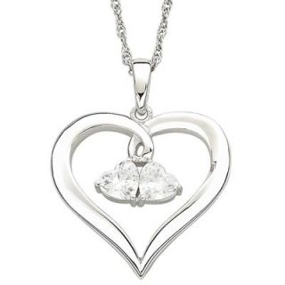Couples Simulated Birthstone Heart Pendant in Sterling Silver (2