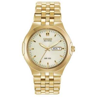 men s citizen eco drive corso gold tone watch with champagne dial