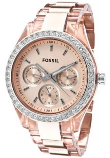 Fossil ES2866  Watches,Womens White Crystal Rose Transparent Resin& Rose Gold Tone Ion Plated, Casual Fossil Quartz Watches