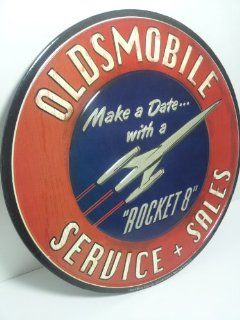 GM OLDSMOBILE Service & Sales Embossed Metal Tin Wall Vintage Style Art Sign 442   Make a date with a Rocket 8   MAN CAVE Dad Father's Day Gift   Switch Plates  