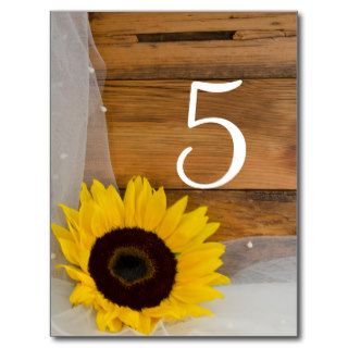 Sunflower and Veil Country Wedding Table Number Postcard