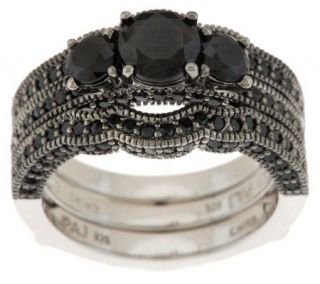 2.20 ct tw Black Spinel 3 Stone 2 pc. Sterling Ring Set —