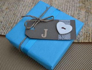 initial gift tag with button by carys boyle ceramics