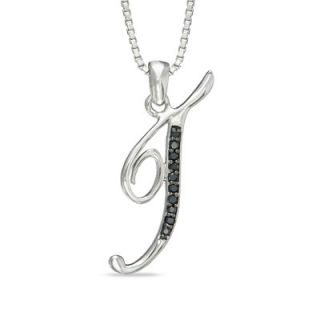 Enhanced Black Diamond Accent T Initial Pendant in Sterling Silver