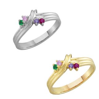 Mothers Family Birthstone Ring in 10K White or Yellow Gold (3 8