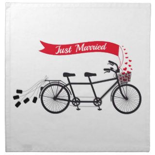 Just married, wedding tandem bicycle napkins