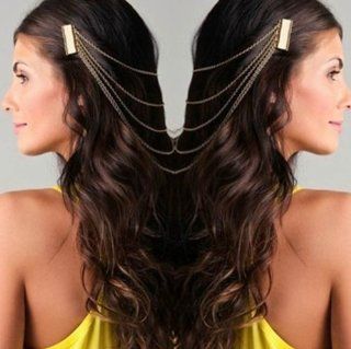WIIPU ew Women Chic Hair Cuff Pin Head Band Chains 2 Combs Tassels Fringes Boho Punk(wiipu B444) (golden) Jewelry