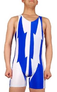 Blue and White Mens Wrestling Singlet, Made of Lycra Spandex (Large) Toys & Games