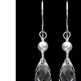 crystal drop with pearl earrings   silver by the real princess company