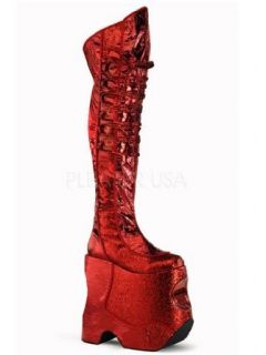 Red Glitter Thigh High Mens Platform Boot   11 Clothing