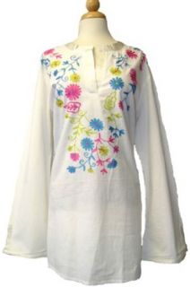 Cool and Breathable White Floral Embroidery Tunic/Beach Cover up Medium to Plus Size (5x)