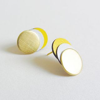 brass yellow circle earrings by lovely pigeon