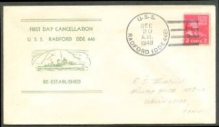 USS Radford DDE 446 recomission 1st Day cover 1949 Entertainment Collectibles