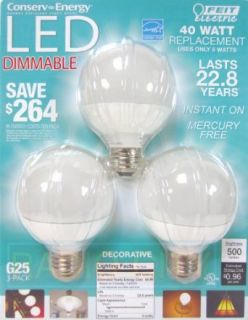 Feit LED Dimmable G25 Decorative Bulb   Uses only 8 watts PACK OF 3   Led Household Light Bulbs  