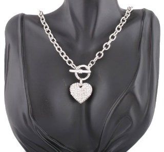 Silver Iced Out Heart 20 Inch Locket Pendant Necklace Jewelry