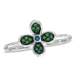 10 CT. T.W. Enhanced Green and Blue Diamond Stackable Flower Ring in