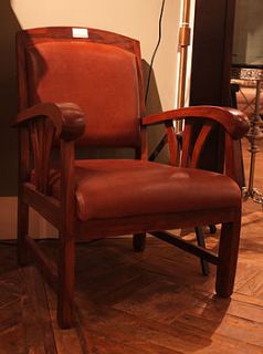 teak framed brown leather study chair by cambrewood