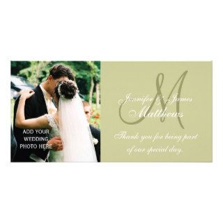 Wedding Photo Thank You Cards with Monogram Sage Photo Cards
