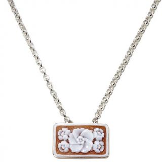 M+M Scognamiglio® 30mm Rectangular Flower Cameo Drop Rolo Link 17" Necklace