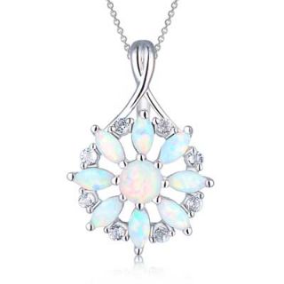 Lab Created Opal and White Topaz Flower Pendant in Sterling Silver