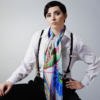 hand drawn silk satin chiffon parrot scarf by jenny collicott
