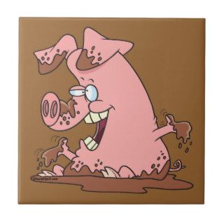 cute happy pink pig in mud cartoon ceramic tiles
