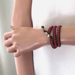 Red Coral Tribal Wrap Leather Bracelet (Thailand) Bracelets
