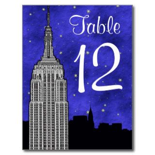 NYC ESB Skyline Silhouette Blu Starry Table Number Post Card