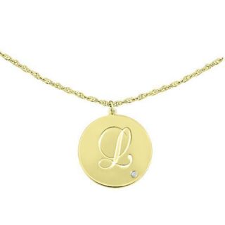 Initial Circle Pendant in 10K Gold with Cubic Zirconia Accent (1
