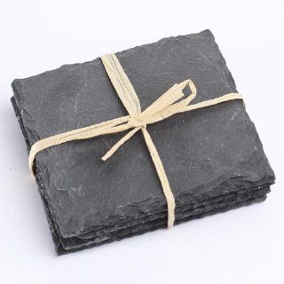 Package of 8 Real Slate Slab Coasters Tied with Decorative Jute String  