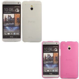 2 Pack Gel Case Cover Skin For HTC One Mini / Off White And Pink Cell Phones & Accessories