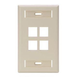 42080 4IS   Leviton 4 Port Single Gang QuickPort Field Configurable Wallplate w/ Labels, Ivory Electronics