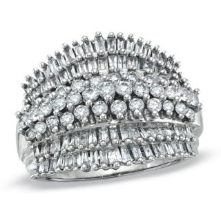 CT. T.W. Baguette and Round Seven Row Fan Ring in 10K White Gold