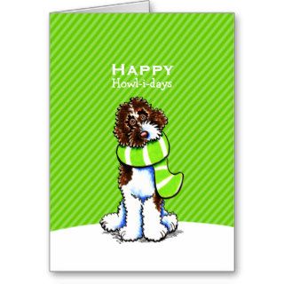 Parti Labradoodle Scarf Christmas Green Custom Greeting Cards