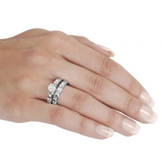 Journee Collection Silvertone Round and Square cut CZ Bridal style Ring Set Journee Collection Cubic Zirconia Rings