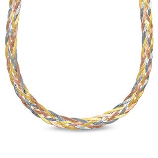 Braided Herringbone Chain Necklace in 10K Tri Tone Gold   17   Zales