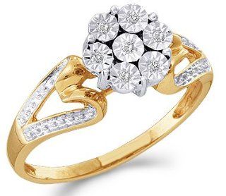 Diamond Ring Cluster Solitaire Setting Engagement 10k Yellow Gold Right Hand Rings Jewelry