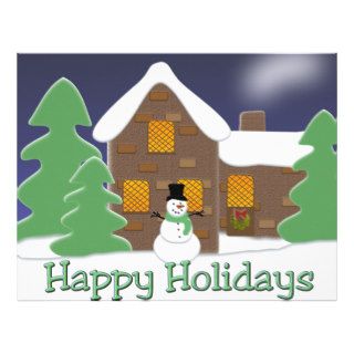 Happy Holidays Winter Scene with Snowman Letterhead Template