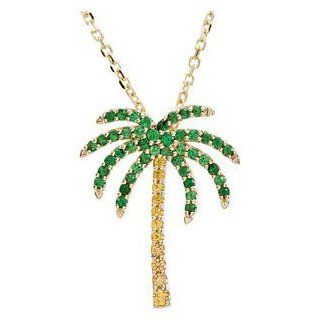 14k Yellow Gold Tsavorite Garnet and Yellow Sapphire Palm Tree Necklace, 16" Jewelry
