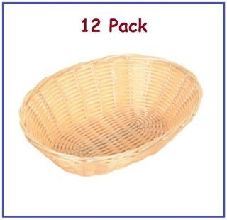 (12) 9" Oval Bread & Roll Basket, Woven Polypropylene Basket, *Professional Quality* 12pcs. Tan Kitchen & Dining