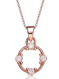 Rose Gold & CZ Open Circle Pendant Necklace by Genevive Jewelry