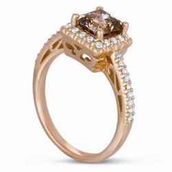 14k Gold 1 3/4ct Certified Champagne and White Diamond Halo Ring (G H, SI1 SI2) One of a Kind Rings