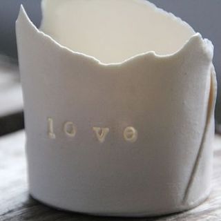 handmade 'love' tea light holder by artisan