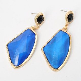 Fashion Golden irregular Blue Jelly Resin Beads Stud Jewelry Dangle Earrings Jewelry