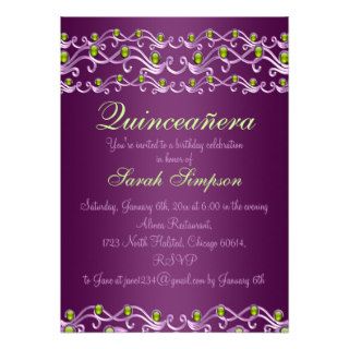 Quinceañera Purple/Green Jewel Birthday Invite