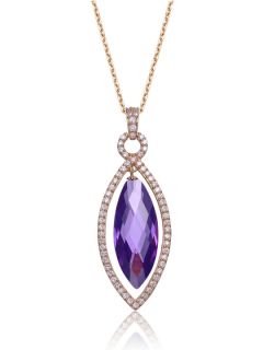 Purple CZ Oval Pendant Necklace by Genevive Jewelry